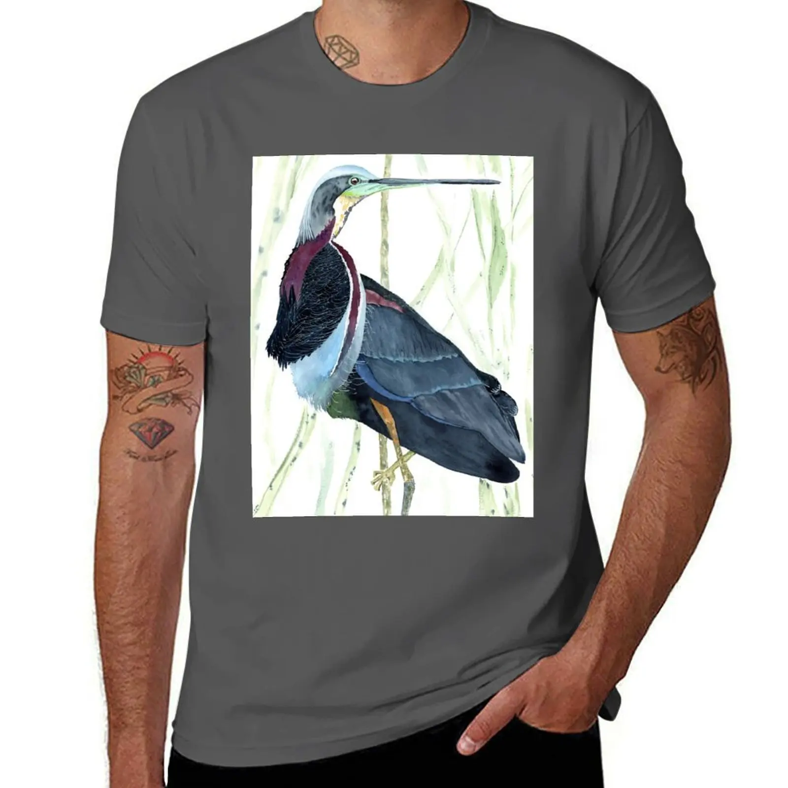 

Agami Heron T-Shirt Simple Line Art Print Tee