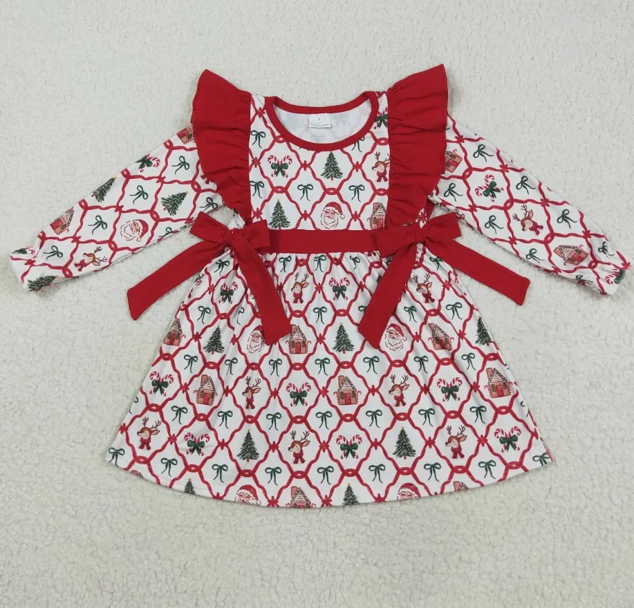 

NO MOQ Baby Kids Girls Children Long Sleeves Christmas Dresses Clothes