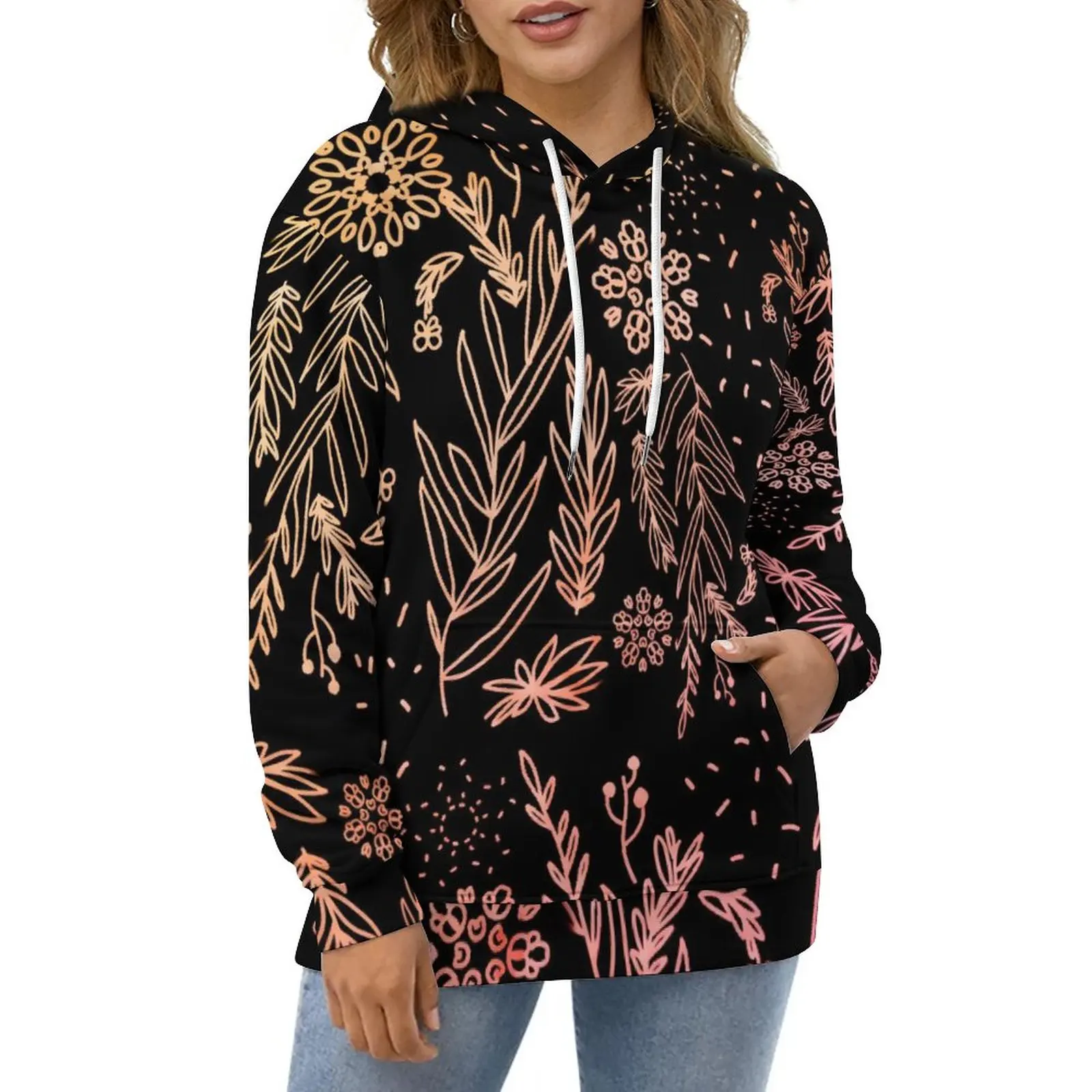 

Gold Rose Floral Hoodies Cute Flowers Hip Hop Oversize Pullover Hoodie Couple Long Sleeve Aesthetic Custom Casual Sweatshirts