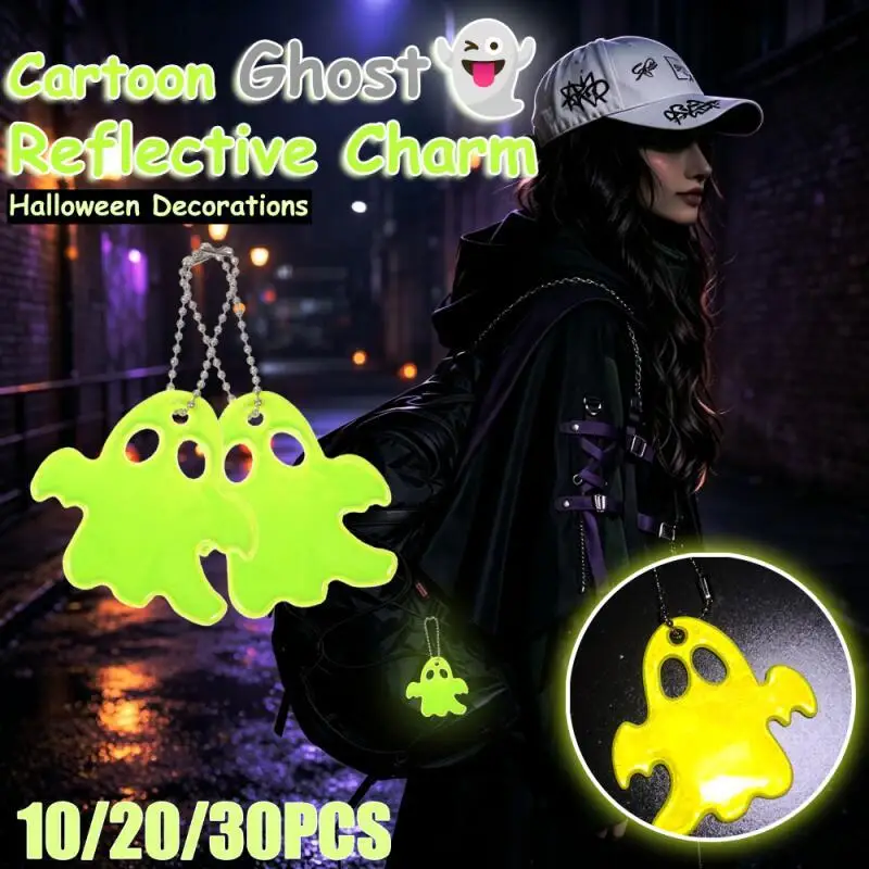 10/20/30PCS Halloween Ghost Reflective Pendants, Halloween Outdoor Outfits, Backpack Pendants, For Night Outings and Activities