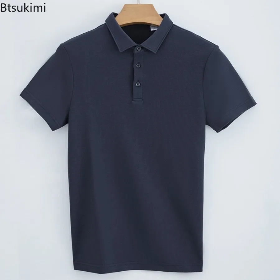 

New 2025 Summer Cotton Cool Feeling Fabric Polo Shirts Flip Collar Business High-end Top for Men Casual Loose Solid Color Shirts