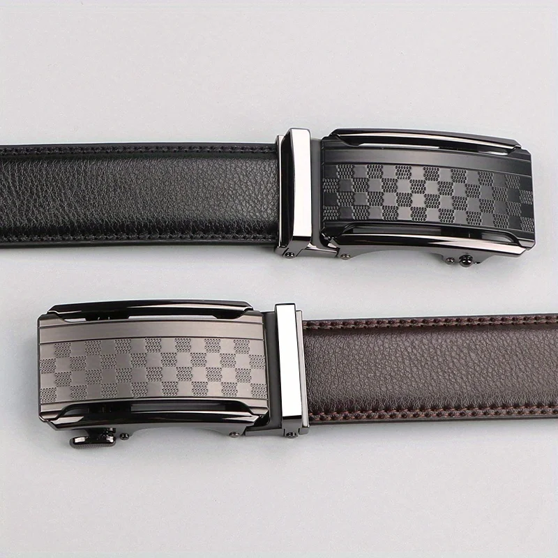 Business Men\'s Automatic Buckle Cowhide Belt, Ratchet Dress Belt, Genuine Leather Cowhide Men\'s Belt