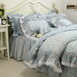 Ruffle Lace Duvet Cover, 100% Cotton Cloth Quilt Case, Rose Print Floral Bed Bedding Home Linens ,Sale