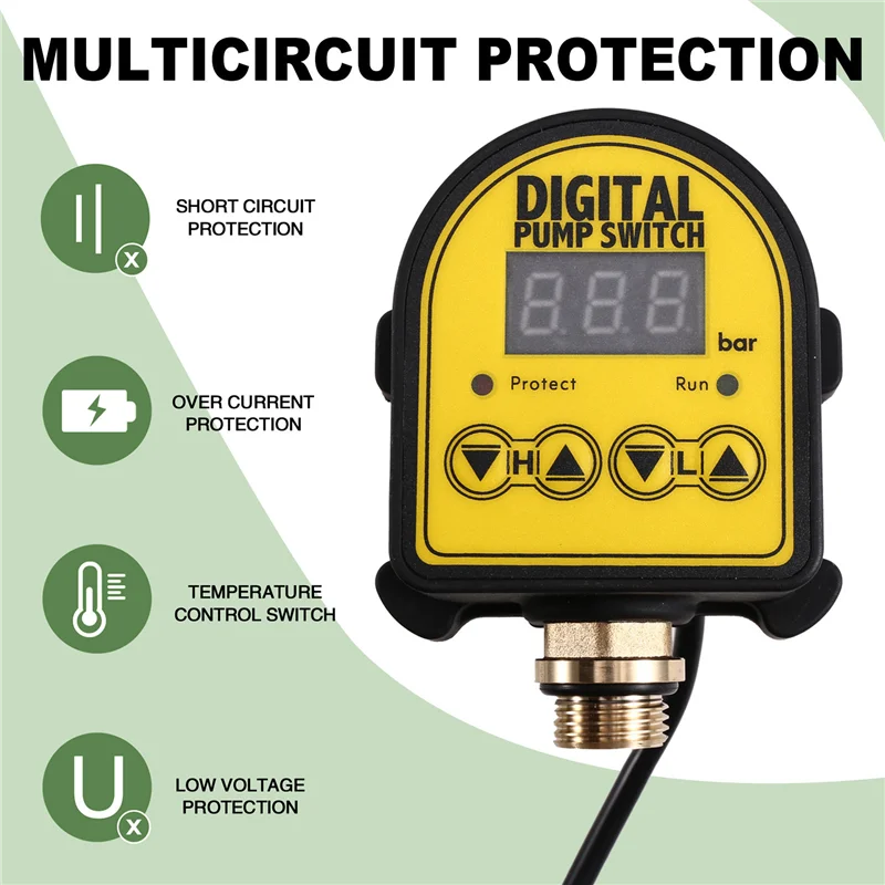 

RMWIN-Pressure Controller Switch 0-10Bar 1/2In Interface Water Oil Compressor 220V Digital Automatic Water Pump On/OFF EU Plug