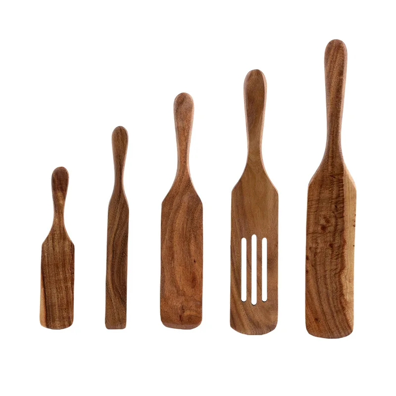 Household Non Stick Teak Wooden Leaky Shovel Salad Stir Sauce Spatula Fried Steak Tools Kitchen Cooking Utensils Gadgets Pot Set