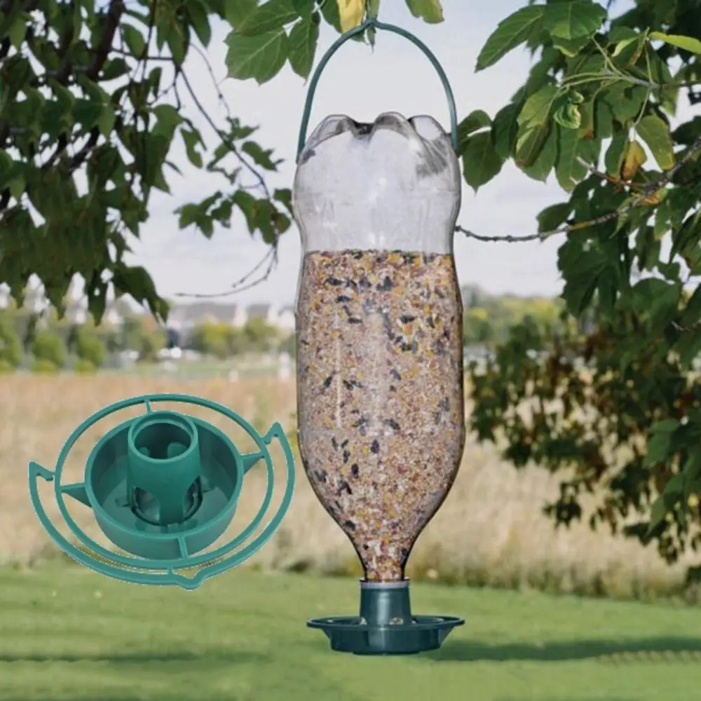 Bocca per bottiglia di plastica Docking Ciotola per mangimi sospesa verde Mangiatoia per uccelli sospesa Mangiatoia per uccelli automatica all'aperto per pappagalli Piccioni