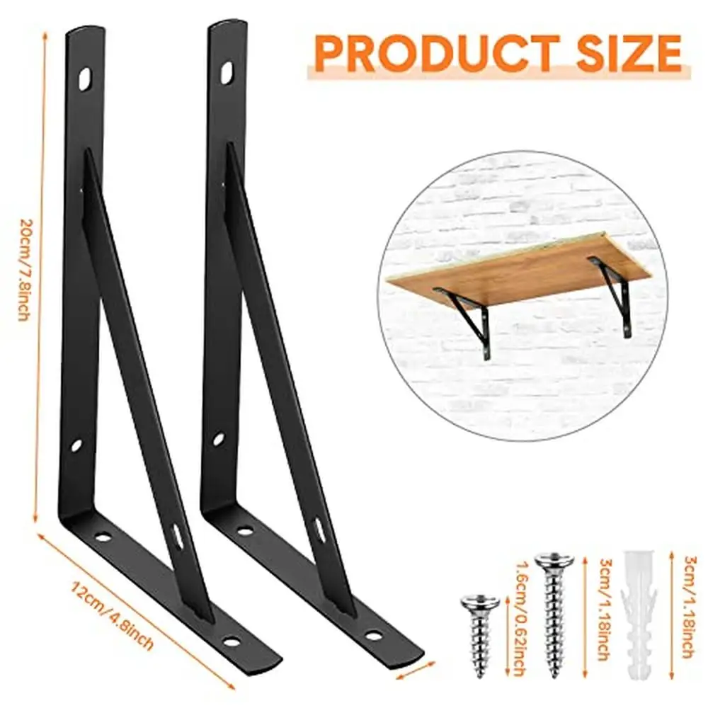 Heavy Duty 8 Inch Black Shelf Brackets 40 Pack Wall Mounted Triangle L Brackets Garage Support Machines Canned Food Tool Boxes