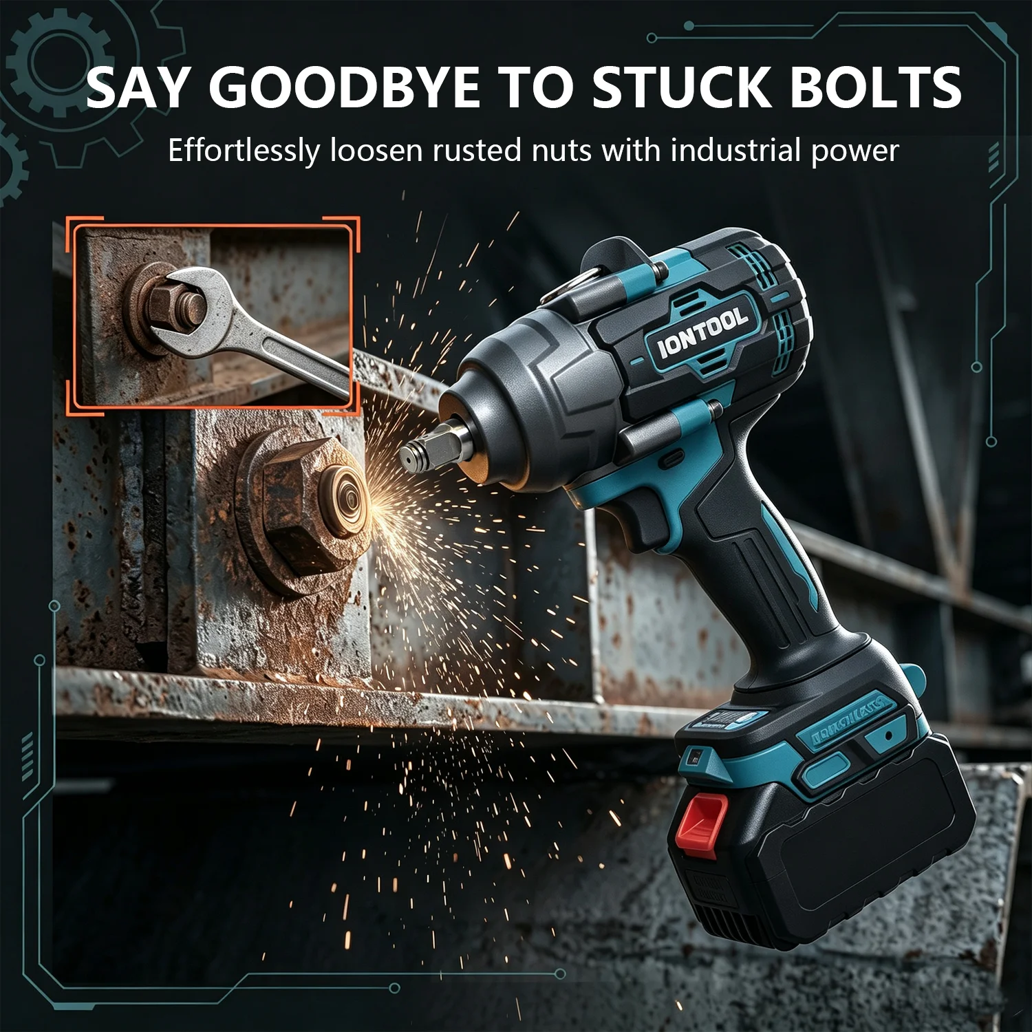 IONTOOL DTW1000 Brushless Cordless Impact Wrench Bare Unit 1/2 Inch Nut Driver Fastener Vehicle Repair Workshop Power Tool