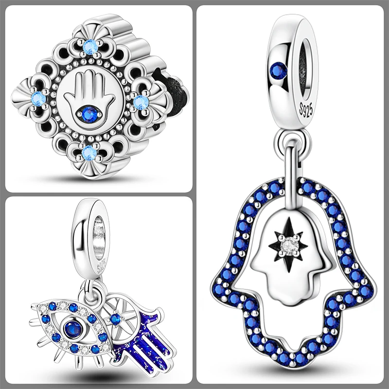 3-teiliges 925 Sterling Silber Hamsa Hand Böser Blick Charm-Set Glücksbringende Blaue Augen-Perlen DIY Armband Halskette Geschenk für Frauen – Detail 11