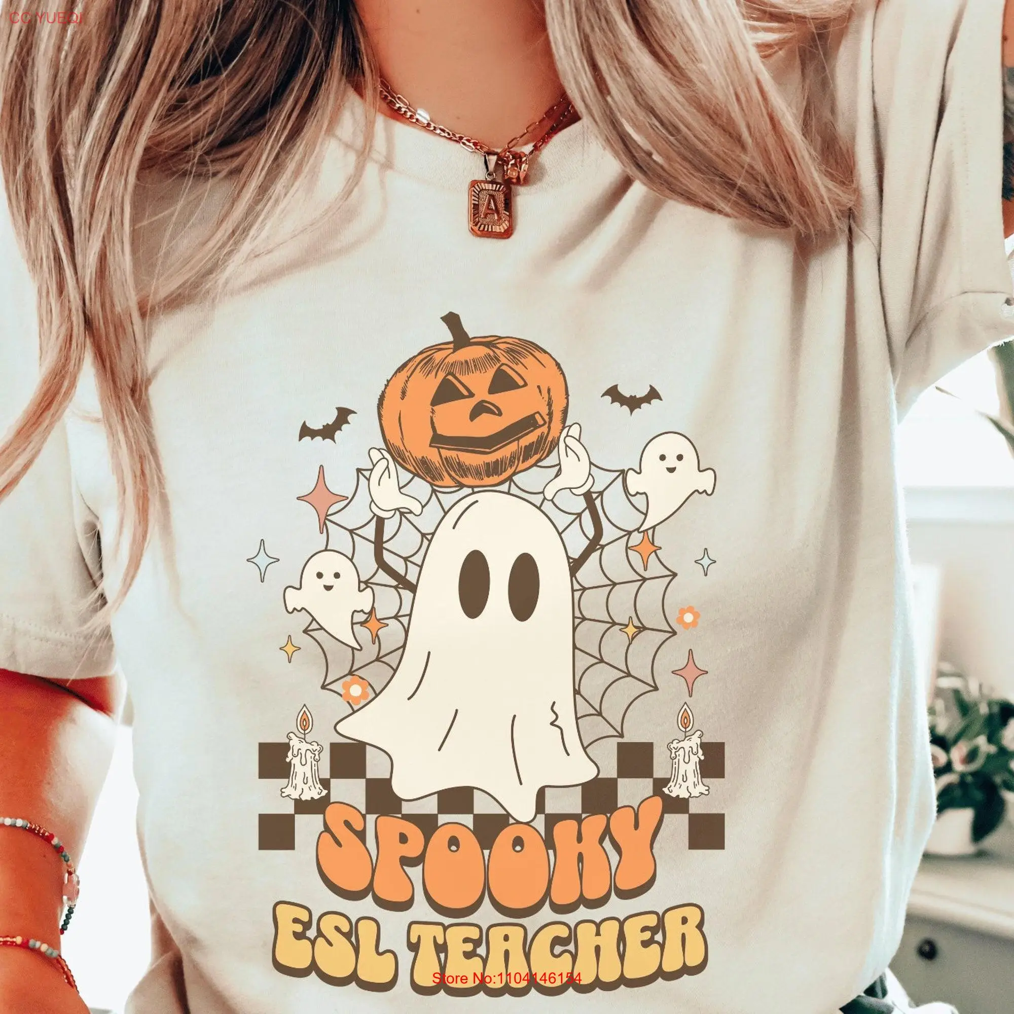 Halloween ESL Teacher T Shirt English Second Language Team Spooky GhosT Group Retro  long or short sleeves