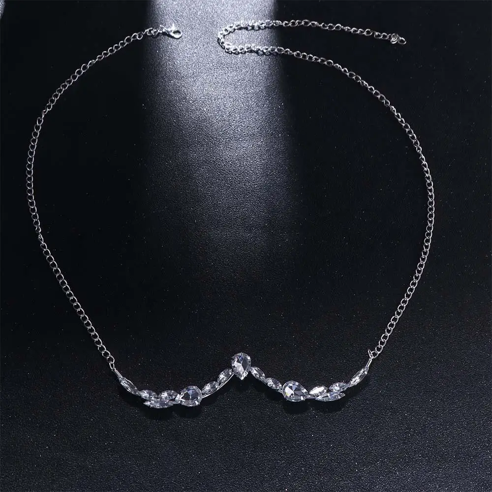 Long Rhinestone Face Chain Luxury Water Drop Shape Half Frame Glasses Chain Shiny Face Jewelry Glitter Mask Decoration Women
