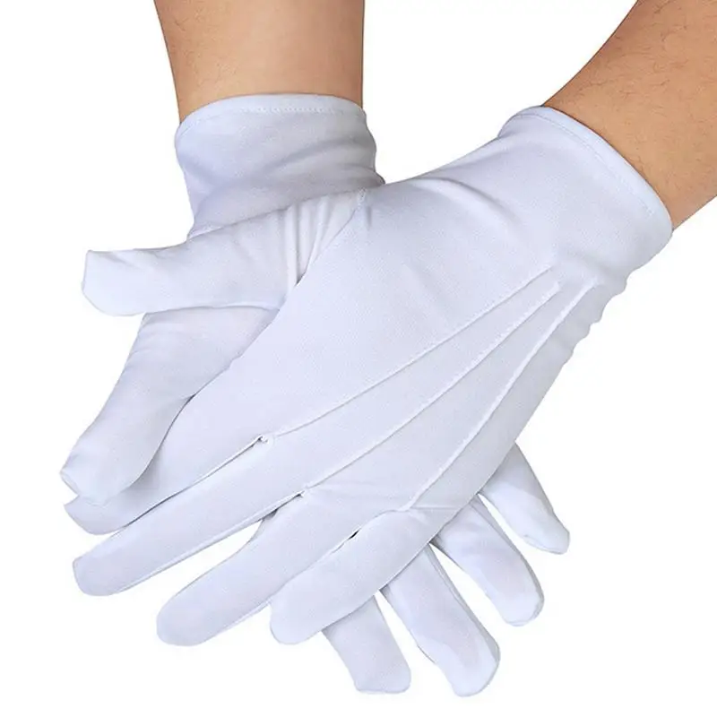 1Pair New White Formal Gloves Tuxedo Polyester Breathable Unisex Uniform Gloves Costume Formal Uniform Guard Band Butler