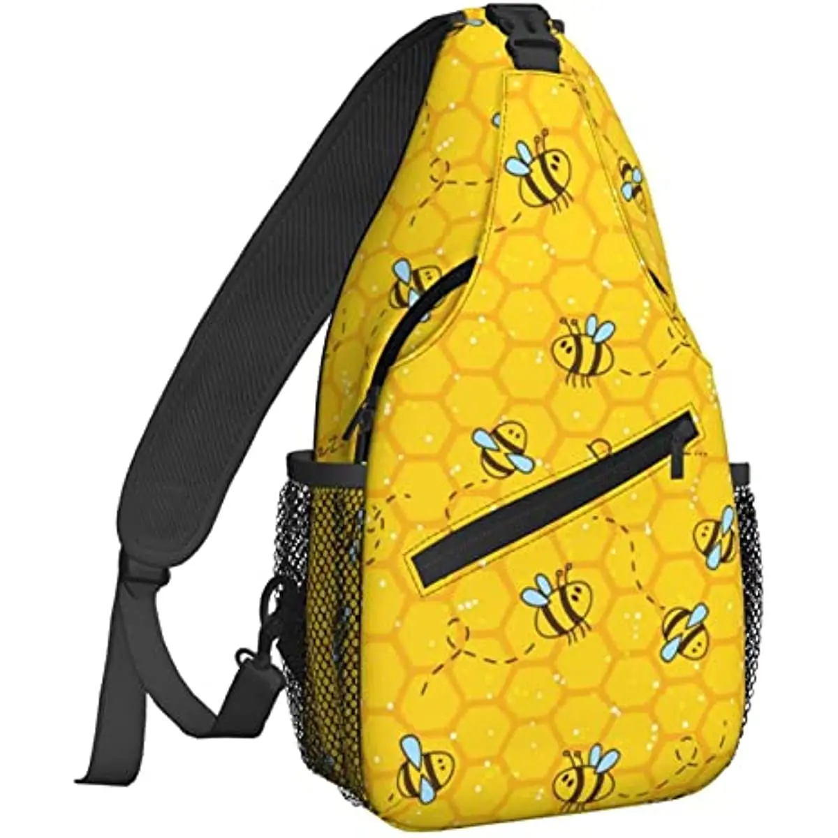 Cute Cartoon Bee Honeycomb Sling Backpack Chest Bag Crossbody Shoulder Bag Gym Cycling Travel Hiking Daypack for Men Women