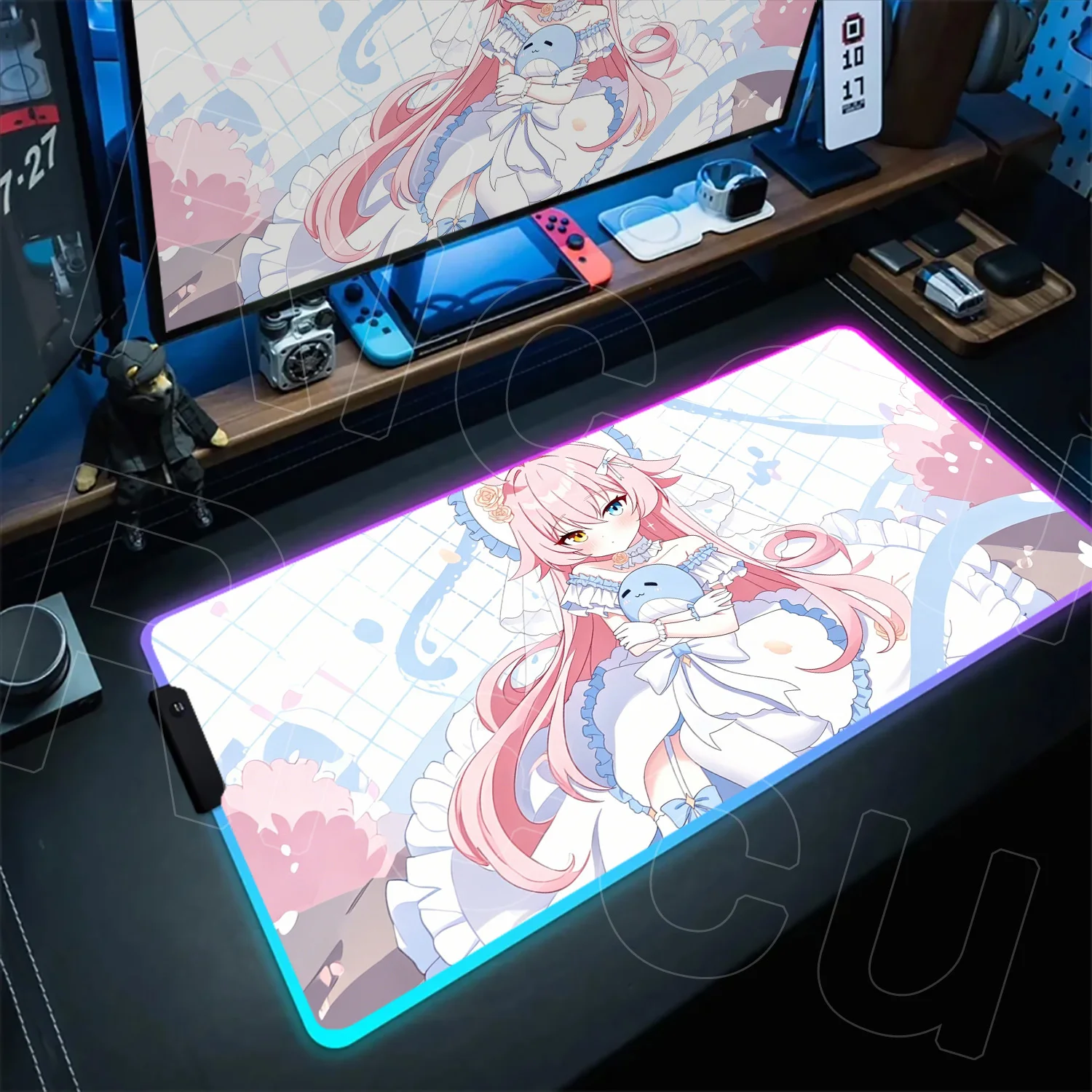 Rubber Gaming Accessories RGB LED HD Non-slip Keyboard Mat Blue Archive Takanashi Hoshino Mouse Pad XXL Laege Table Pads Backlit