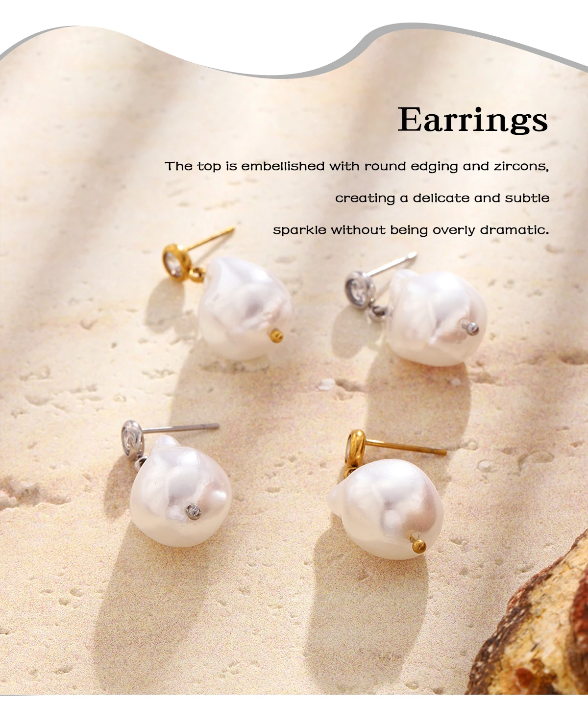 E.B.belle Elegante unregelmäßige Perlen-Ohrstecker, 18 Karat vergoldete Edelstahl-Ohrringe für Damen, minimalistischer zarter Schmuck – Detail 4