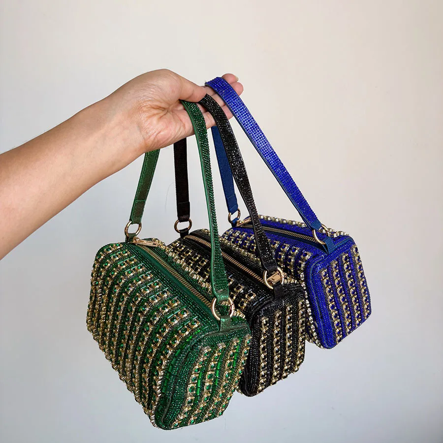 Luxurious Design Full Rhinestone Handbag European and American Fashion Elegant Women's Shining Pillow Party Club Banquet Bags