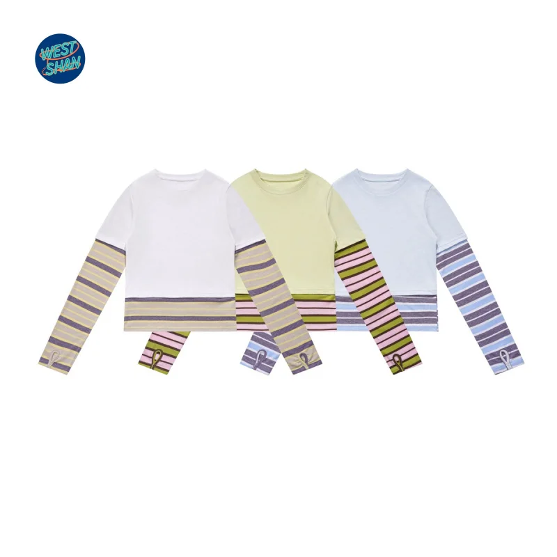 WESTSHAN EU US Size Outdoor Sports Autumn Striped T-Shirt Women Fitness Active Hiking Cycling Jersey Breathable Tshirt