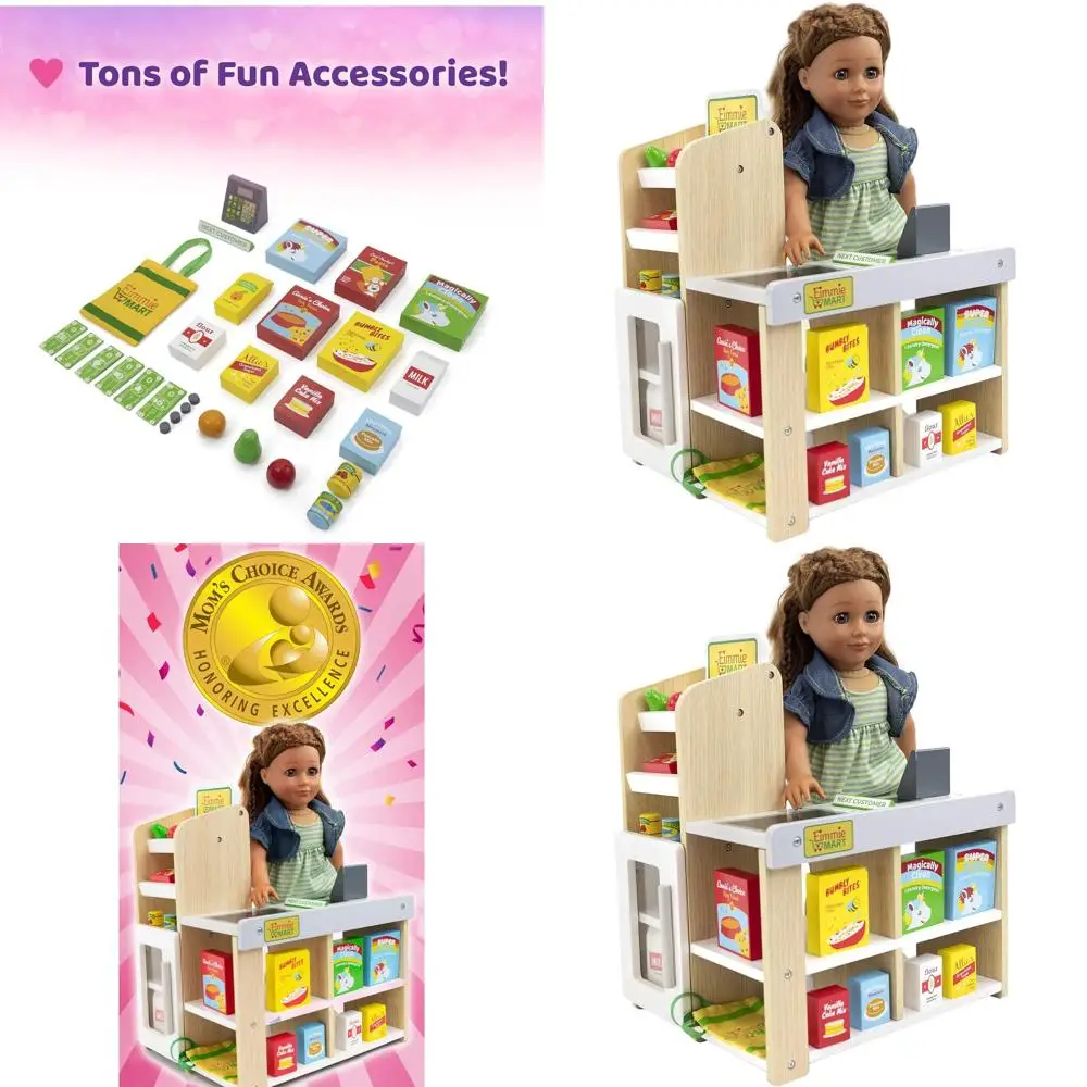 Juego de Tienda de Comestibles de Madera para Muñecas de 14 a 18 Pulgadas con Más de 25 Accesorios, Compatible con American Girl y Marcas Similares