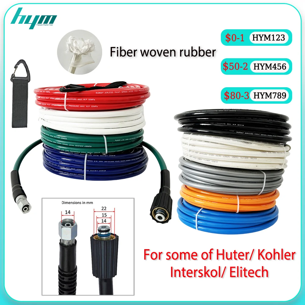 Two Layer Fiber Weaving High-pressure Airless Spraying Car Wash Hose 0.5-40M For some of Huter/ Kohler/Interskol/ Elitech