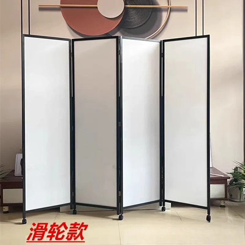 New pulley mobile screen partition living room entrance foldable solid wood cover home