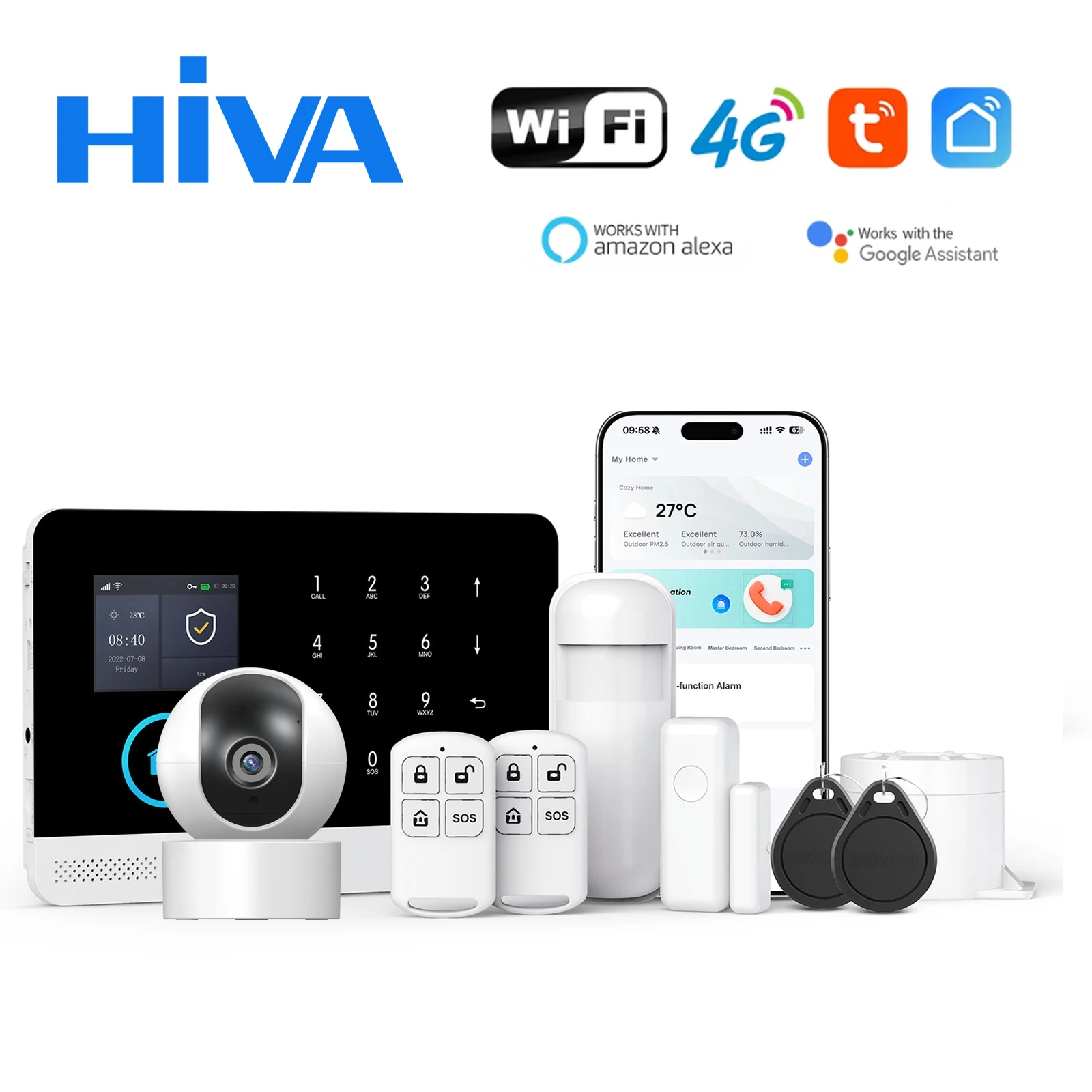 4G GSM Wifi Wireless Home Alarm System Tuya Smart Home Child Safety protection Camera Anti-theft Smart Life App Works with ALexa