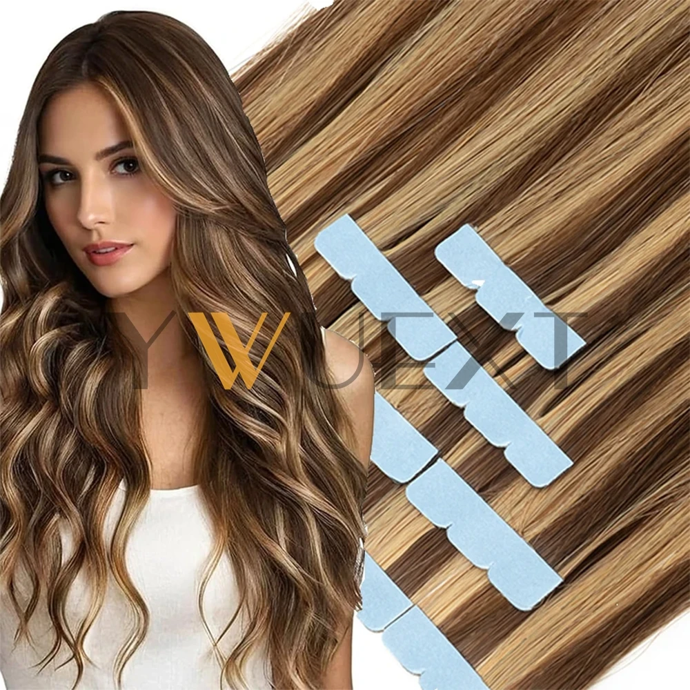 

Мини-лента для наращивания человеческих волос 12-24 дюйма, машина Remy Skin Weft, клейкая лента для волос, натуральная черная, коричневая, светлая лента, 10 шт.