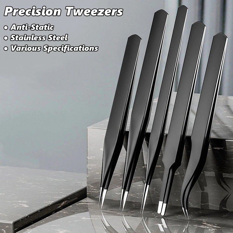 Precision Tweezers Set, Premium Anti-Static Stainless Steel ESD Curved of Tweezers for Electronics,Craft,Jewelry-Make Hand Tool