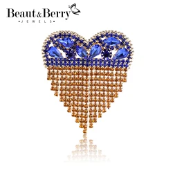 Beaut&Berry Trendy Rhinestone Ukrainian Love Tassel Brooches Design Heart Pins Sweater Jacket Accessories Gifts