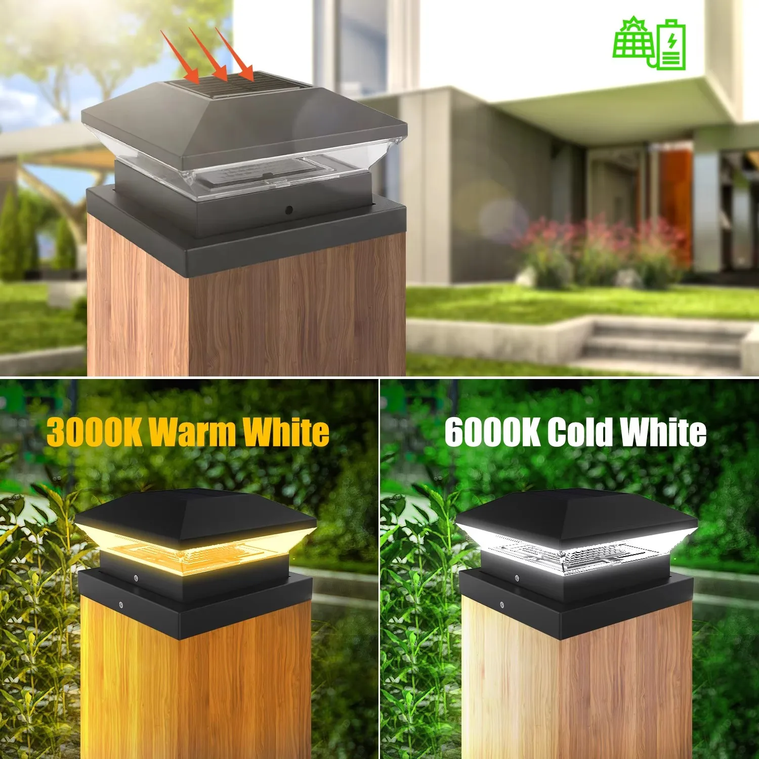 2/4pcs Solar Post Lamp 3000K 6000K Outdoor Garden Fence  Pillar Head Light For Villa Gate Landscape Decoration IP65 Column Lamp