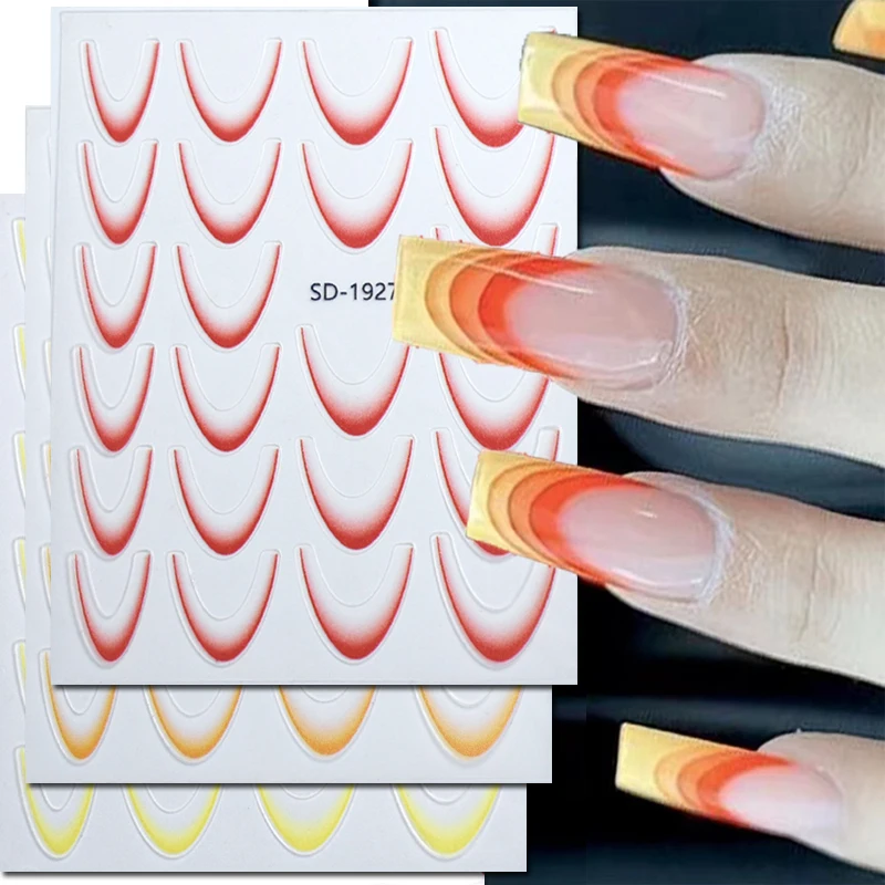 

5d Emboss Nail Art Stickers Gradient Colors French Tips Adhesive Sliders Nail Decals For Manicure Tips Accessories