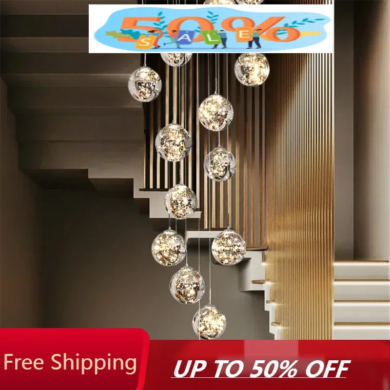 

СКИДКА 50% Звездное небо, лестница, длинный подвесной светильник, дуплексное здание, современный простой светильник, роскошная креативная вилла, головной светильник для гостиной