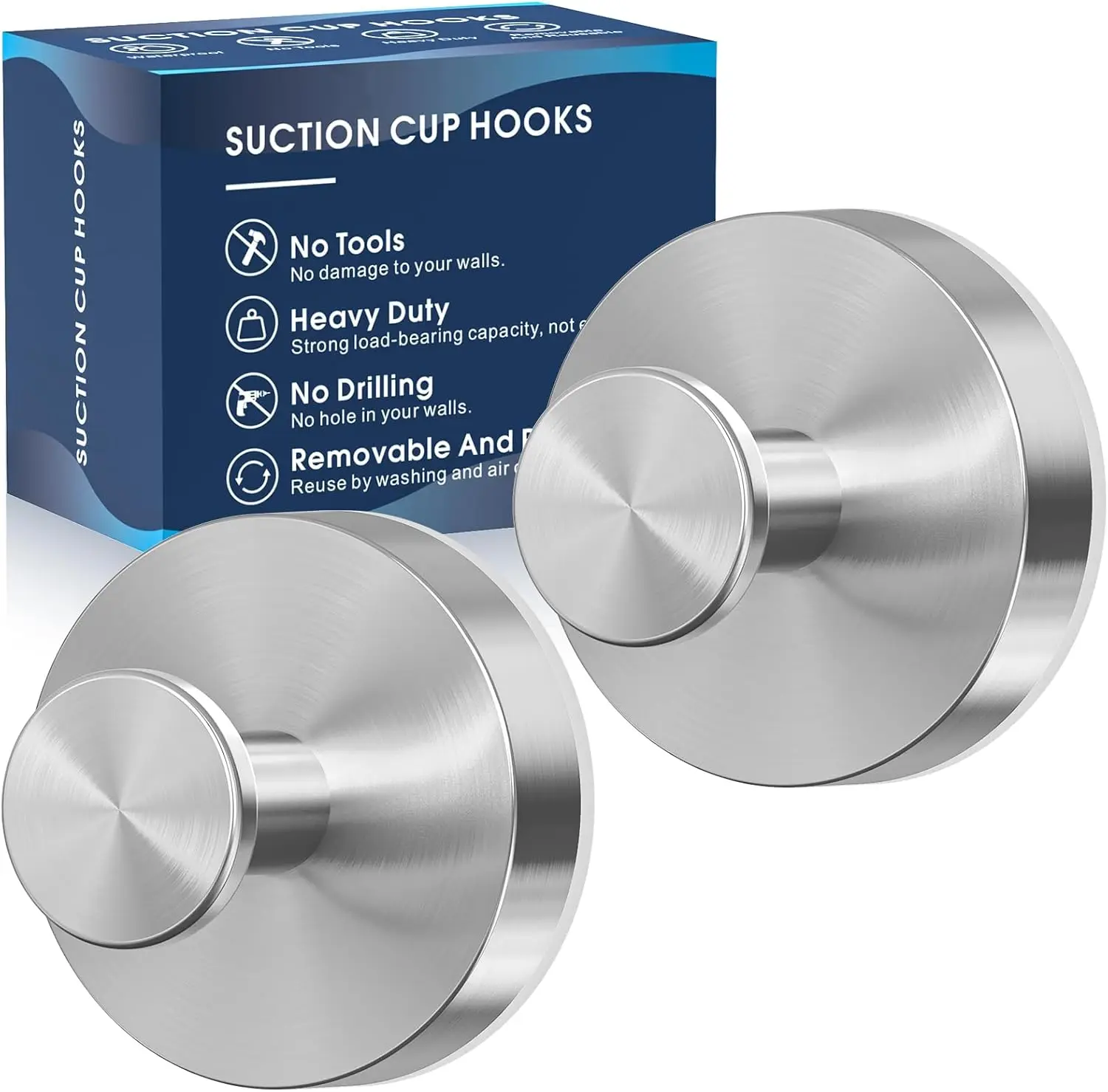 

Suction Cup Hooks for Shower, Removable Towel Hooks for Bathroom Wall with Strong Hold, 2 Pack Silver