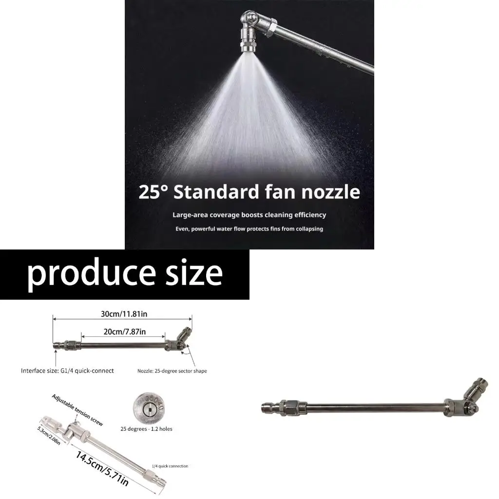 Pressure Washer Rinsing Wand for Condenser Cleaning, Rotating Fan Nozzle Wand with 1/4 Fitting and Steel Body Use