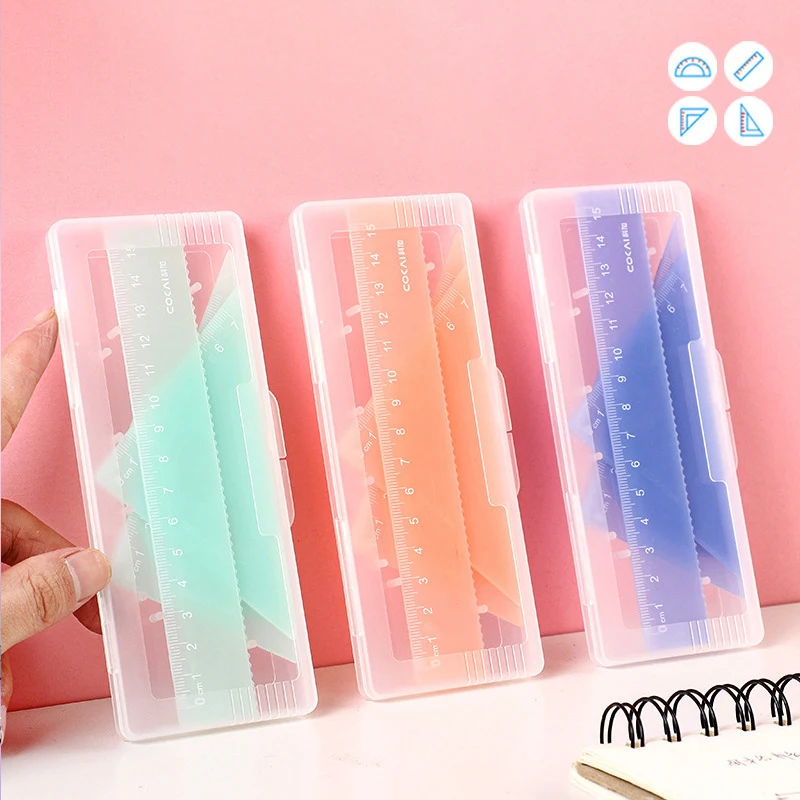Plastic Ruler Set Long Lasting Protractor Ruler Set 15 Cm Ruler Set Classic Color Scheme For Study Tools Student Use