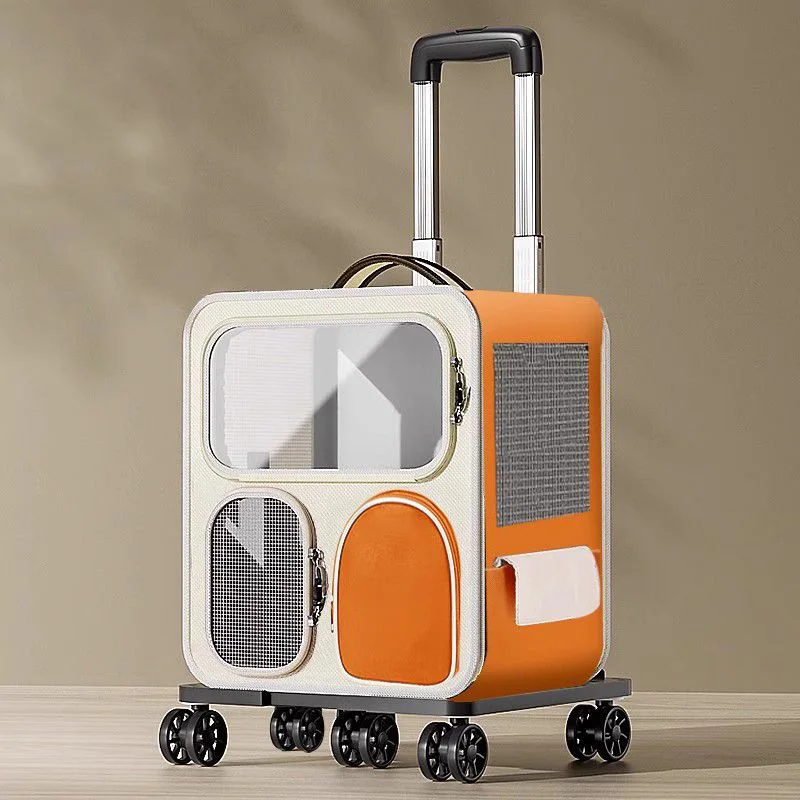 

Очень большая переноска для домашних животных, двухслойная переноска для космических кошек со съемной телескопической тележкой для нескольких кошек, портативный дорожный ящик