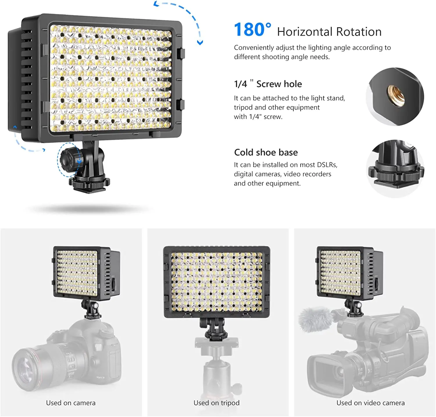 NEEWER 160 LED CN-160 Dimmable Ultra High Power Panel Digital Camera/Camcorder Video Light for Canon, Nikon, Pentax, Panasonic