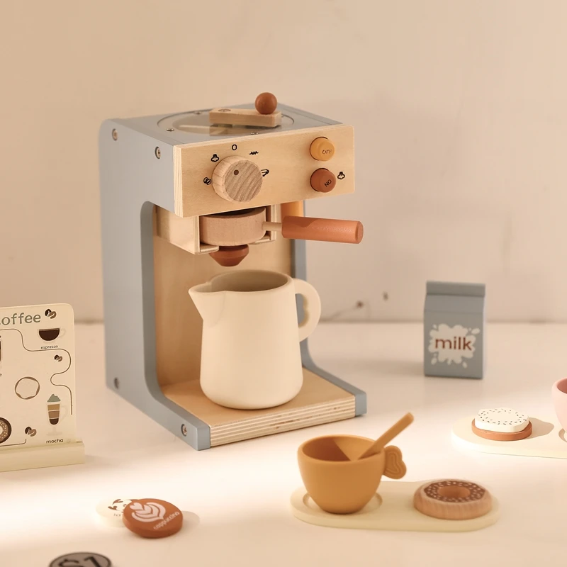 

Baby Wooden Kitchen Pretend Play Toy Simulation Wooden Coffee machine Baby Early Learning Educational Toys Child's Holiday Gift