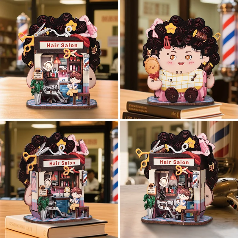 CUTEBEE سلسلة متجر صغير لتقوم بها بنفسك منزل مصغر ثلاثية الأبعاد ألعاب ألغاز خشبية اليدوية دمية عدة لعلبة الزاوية الشعر سولان