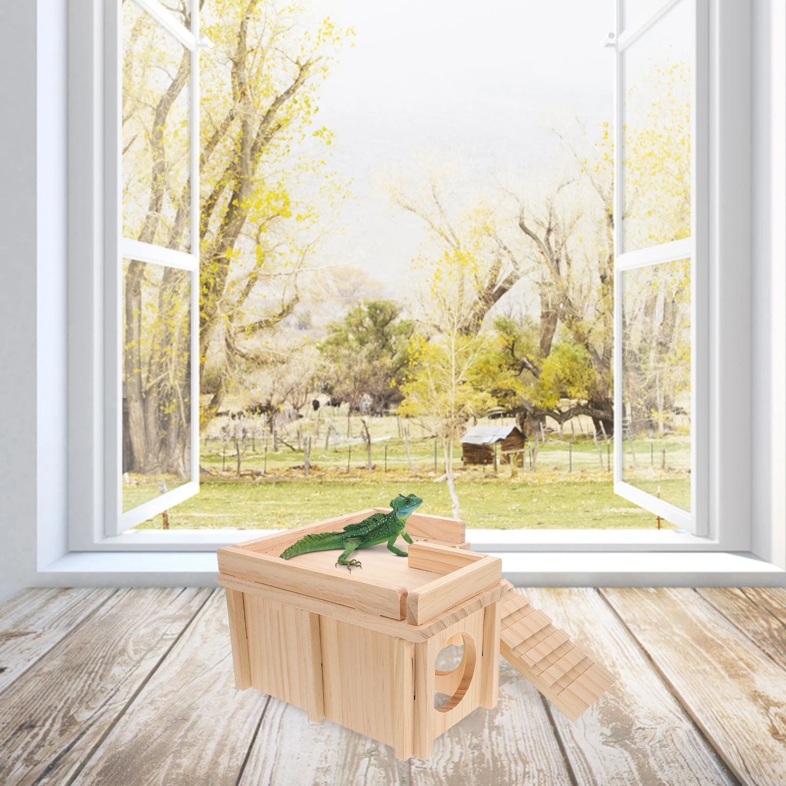 

Large Bearded Dragon Hideout Natural Wooden Climbing Ramp Basking Platform Reptile Habitat Shelter Accessories