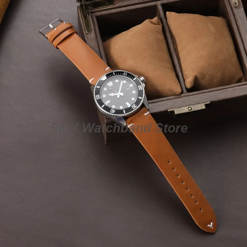 Leather WatchBand 18mm 20mm 22mm Universal Men Women Handmade Retro Oil Wax Leather Sport Strap Soft Quick Release Bracelet Belt image 5