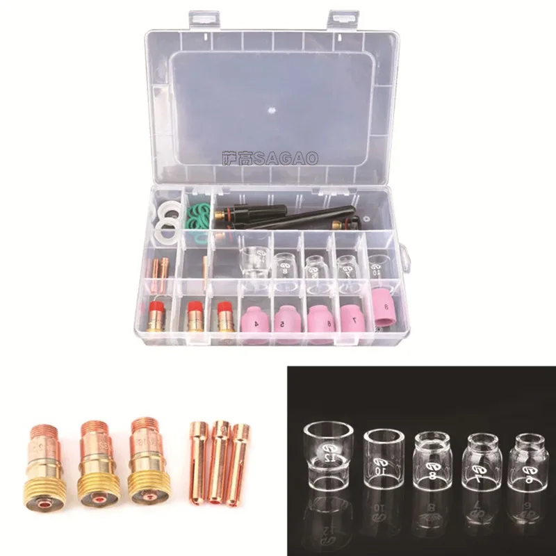 31PCS Argon Arc Welding Gun Accessories Glass Cup Set WP17/18/26 Welding Gun Accessories Glass Mouth