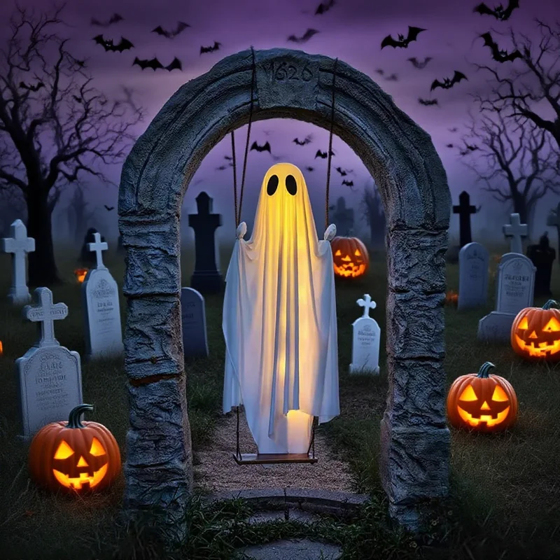 في الهواء الطلق كبير شنقا سوينغ شبح هالوين الديكور مع أضواء لطيف شبح الديكور مع Led لشجرة فناء الشرفة