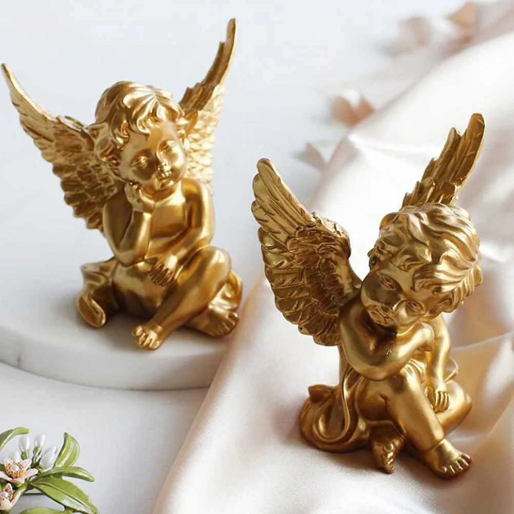 

2Pcs Resin Angel Decor Fine Craftsmanship Portable Tabletop Resin Ornament Lovely Figurine Ornaments Figurine Adornment
