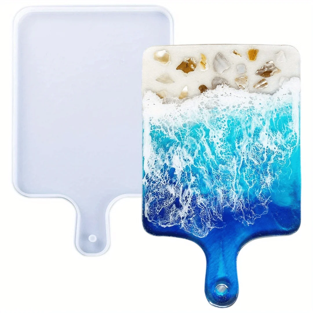 Epoxy Resin Silicone Tray Casting Mold, DIY Rectangular Handle Board ,Tool for Making Agate Geode Rolling Trays and Jewelry