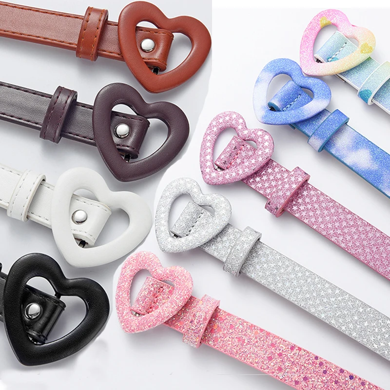 

Shiny Sequins Pu Leather Waistbands Adjustable Waist Belt Waist Strap Love Heart Shaped Buckle Waistbelts Faux Leather Thin Belt