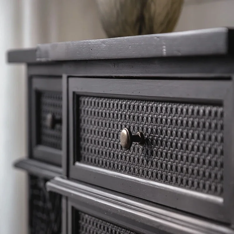 Black Italian porch cabinet shoe cabinet, solid wood retro and old rattan foyer decorative cabinet, B & B dining side