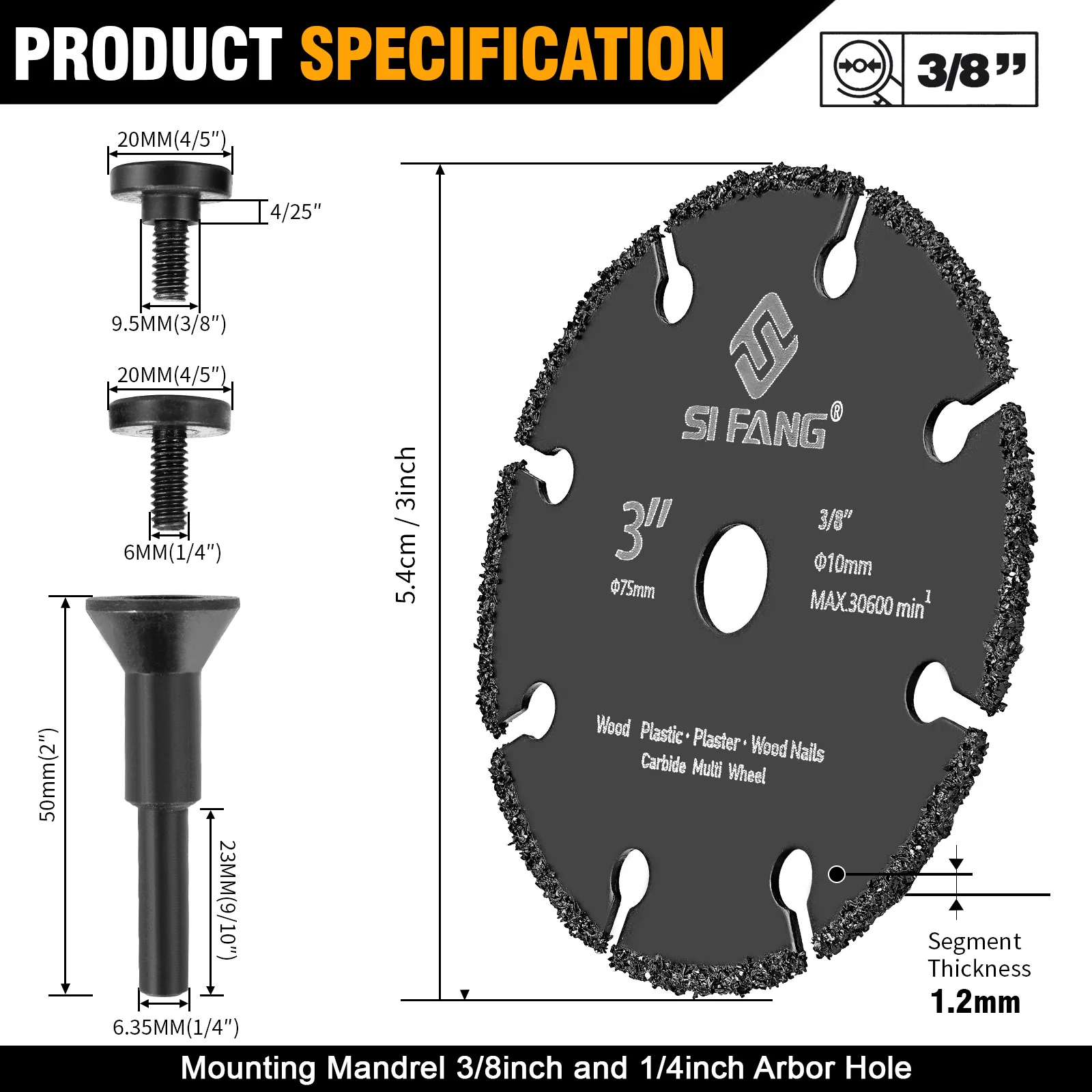 SI FANG 3 Inch Saw Disc Multitool Wood Cutter Angle Grinder For Wood Carbide Saw Blades Cutting Disk Cutting Wood with Mandrel