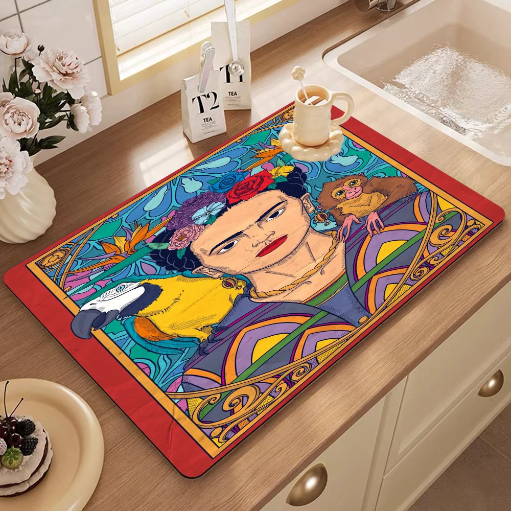 Frida Kahlo Kitchen Absorbent Pad Dry Draining Mat Sink Washstand Coffee Machine Pads Table Placemat Faucet Anti Splash