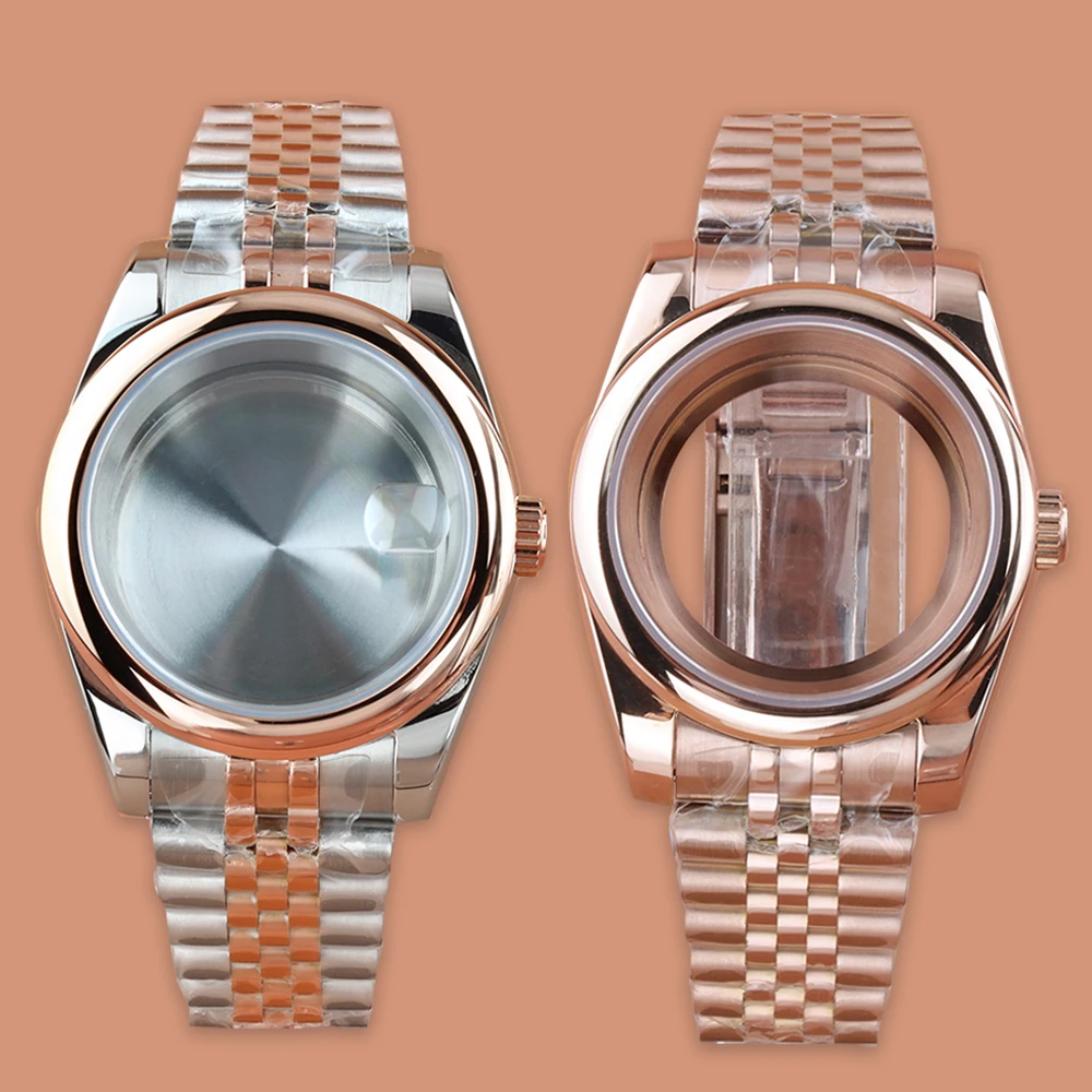 

36mm 39mm Rose gold Case Waterproof Men‘s Watch Case For Seiko NH35 N36 Movement 28.5mm Dial Stainless Steel Datejust Case