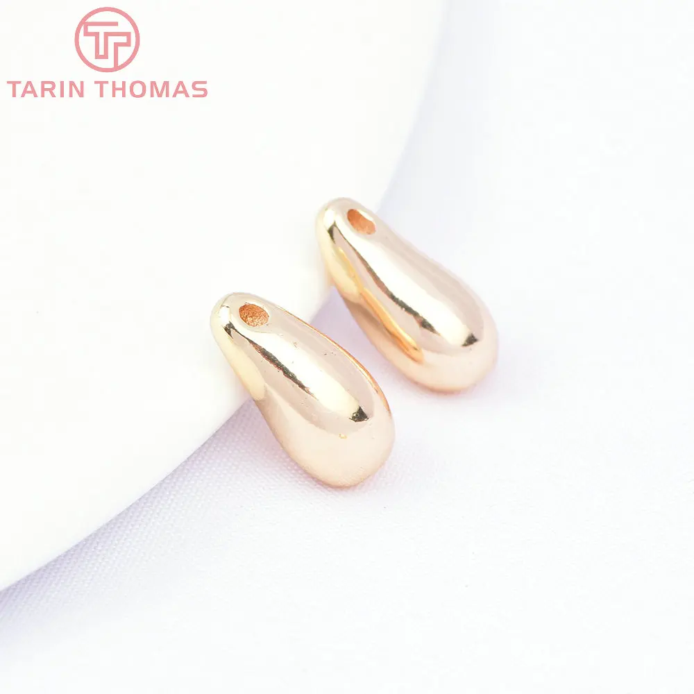 (7454) 6PCS 6x12MM 24K Gold Color Brass Water Droplet Pendants Tail Beads High Quality DIY Jewelry Making Findings Wholesale